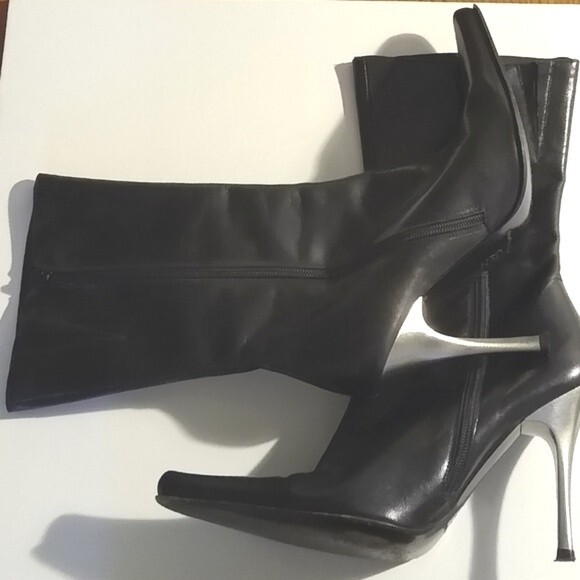 Charles David Stiletto Heel Mid Calf Leather Boots Black Sz 8 - Picture 1 of 9